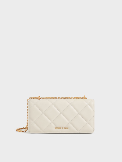 Charles & Keith Paffuto Chain Handle Quilted Long Wallet In Cream