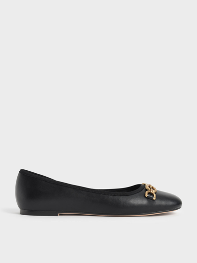 Charles & Keith Chain Link Ballerina Flats In Black | ModeSens