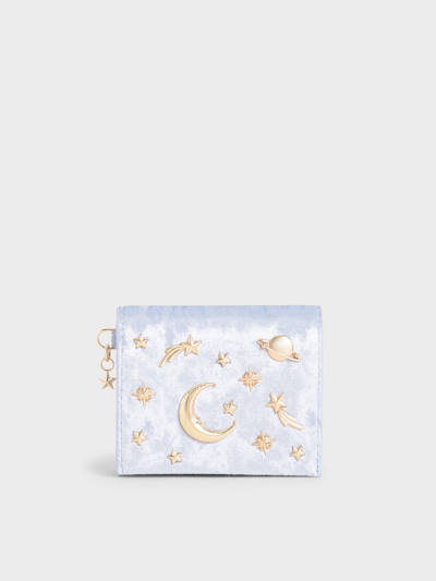 Charles & Keith Velvet Embellished Card Holder In Light Blue