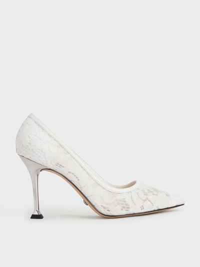 Charles & Keith - Lace & Mesh Pumps In White