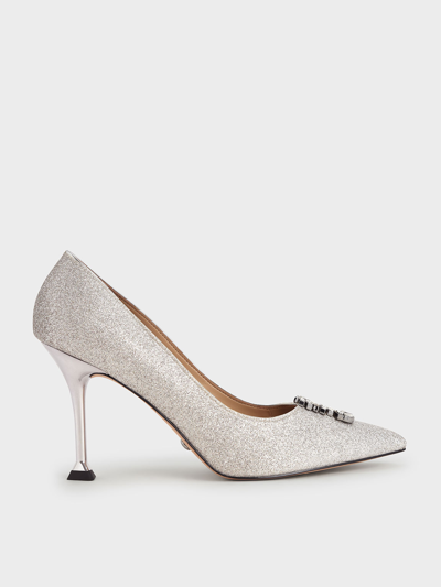 Charles & Keith Glitter Gem-embellished Pumps In Silver