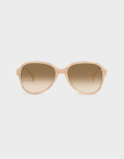 Charles & Keith Acetate Aviator Sunglasses In Taupe