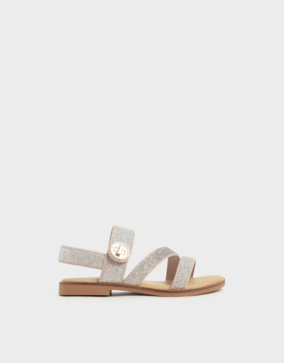 Charles & Keith - Girls' Yara Glittered Metallic Buckle Sandals In Silver