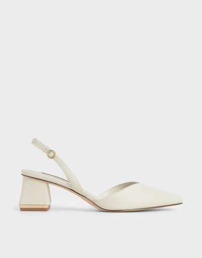 Charles & Keith Trapeze Heel Slingback Pumps In Chalk