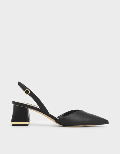Charles & Keith Trapeze Heel Slingback Pumps In Black