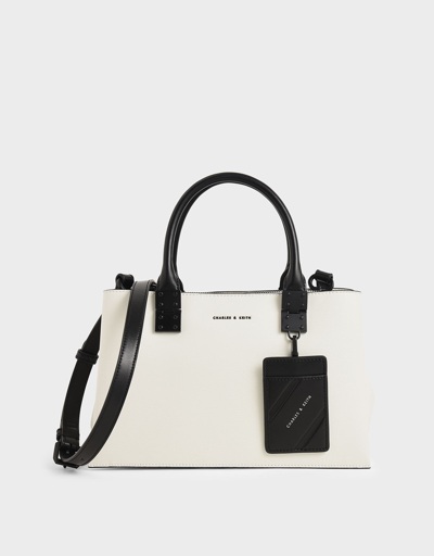Charles & Keith Double Top Handle Structured Bag In White