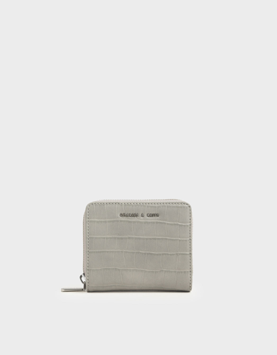 Charles & Keith Croc-effect Small Zip-around Wallet In Light Grey