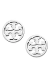 Tory Burch Logo Circle Stud Earrings In Silver
