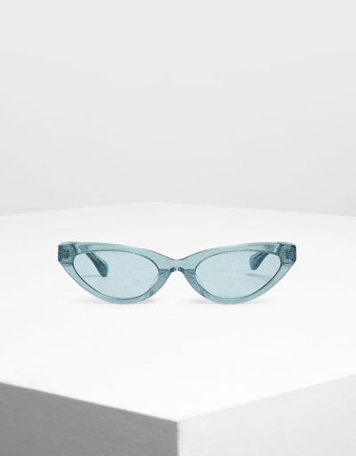 Charles & Keith Acetate Oval Frame Sunglasses In Teal