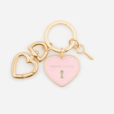 Charles & Keith Heart Lock Keychain In Pink