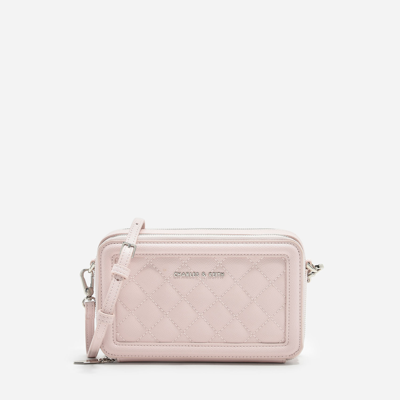 Charles & Keith Quilted Long Wallet In Pink