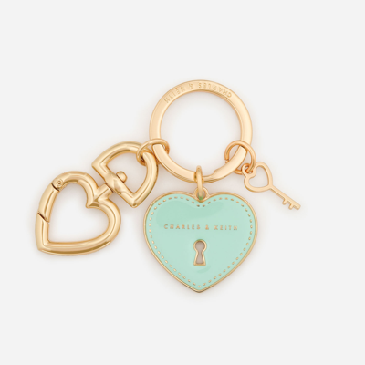 Charles & Keith Heart Lock Keychain In Turquoise