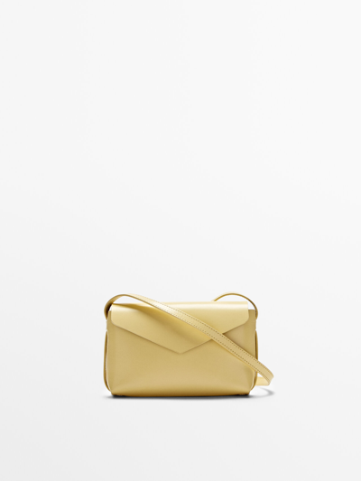 Massimo Dutti Leather Crossbody Clutch Bag In White