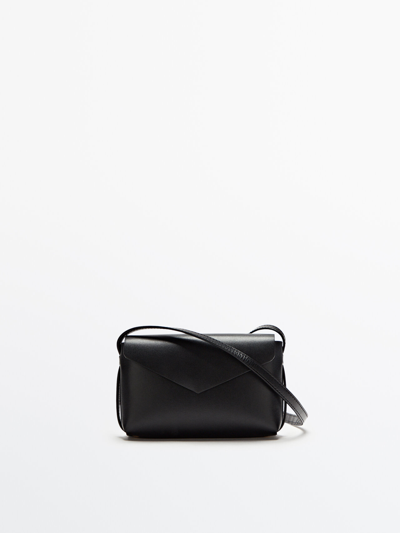 Massimo Dutti Leather Crossbody Clutch Bag In Black