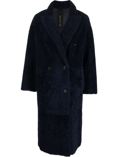 Blancha Double-breasted Reversible Shearling Coat In Blu