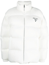 Prada White Re-nylon Padded Jacket With Logo In Bianco