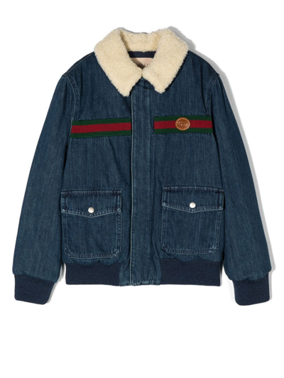 Gucci Kids' Faux-fur Collar Denim Bomber Jacket