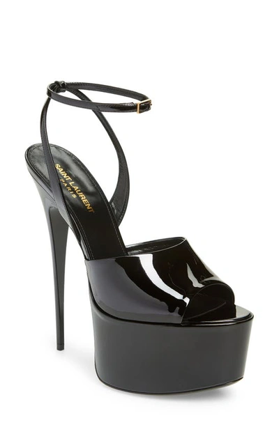 Saint Laurent Kika Platform Ankle Strap Sandal In Black