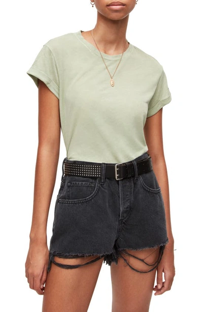 Allsaints Anna Cuff Sleeve Cotton T-shirt In Kukicha Green