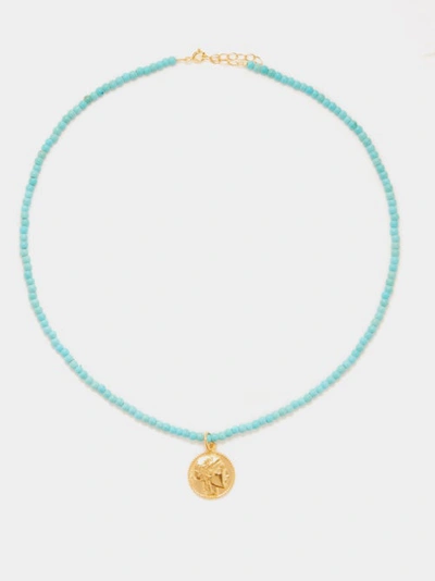 Hermina Athens Athena Howalite & Gold-plated Necklace In Blue Multi
