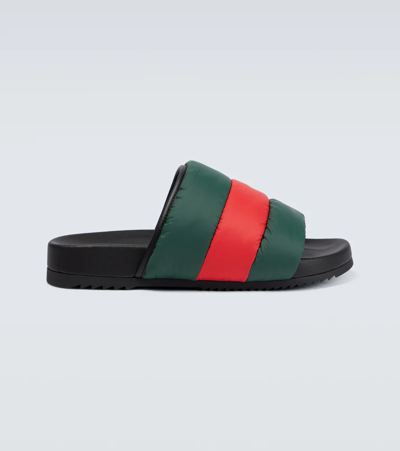 Gucci Men Slider Sandal With Web Ribbon In Multi