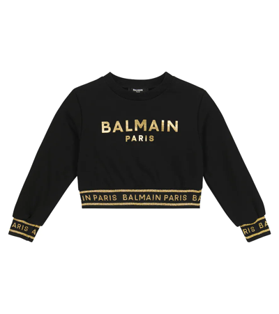 Balmain Kids' Logo Cotton Jersey Sweatshirt In Black Gold