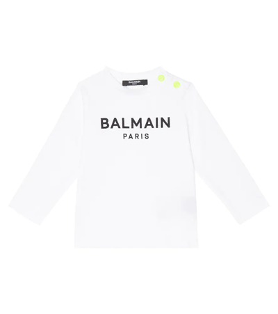 Balmain Babies' Logo Cotton Sweatshirt In Bianco/nero