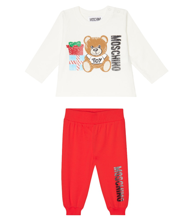 Moschino Babies' Hooded Printed Sweatshirt And Pants Set In Cloud/poppy Red