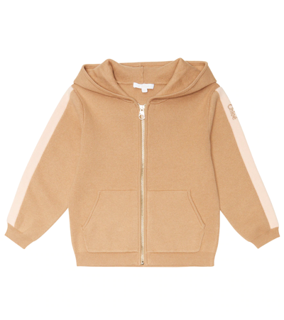 Chloé Kids Stone Zipped Hoodie With Contrast Stripes In Beige