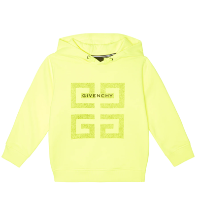 Givenchy Kids' Logo And 4g Cotton-blend Jersey Hoodie In Jaune Neon