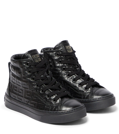 Givenchy Kids Leather High-top Sneakers In Black