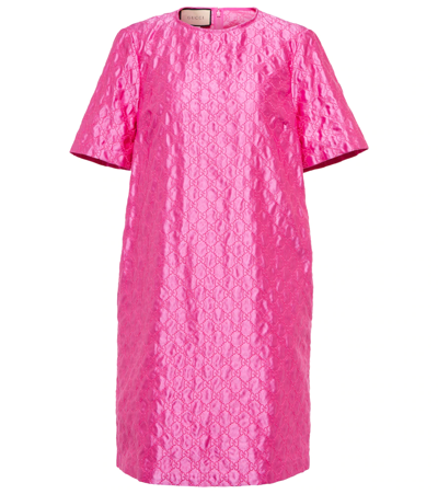 Gucci Gg-embroidered Monogram Shift Dress In Peonia