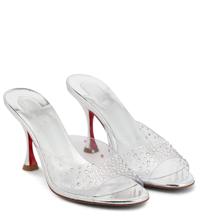 Christian Louboutin Degramule 85 Embellished Mules In Version Silver