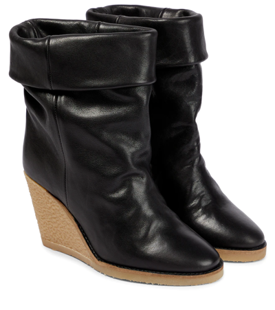 Isabel Marant Totam Wedge Leather Ankle Boots In Black