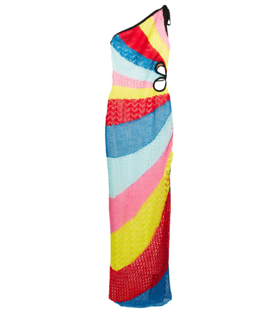 Staud Alpes One-shoulder Cutout Crochet-knit Midi Dress In Multi