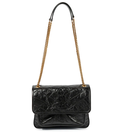 Saint Laurent Niki Baby Leather Shoulder Bag In Noir