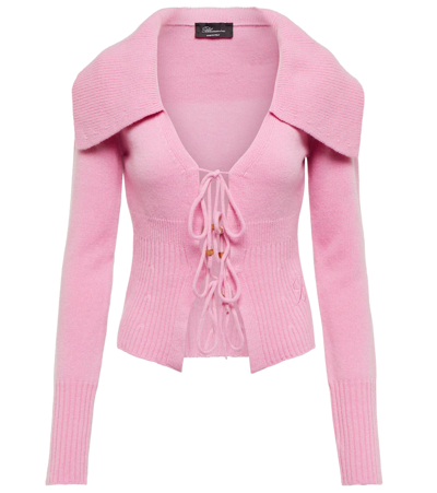 Blumarine Ribbed-knit Wool And Cashmere Cardigan In Peonia