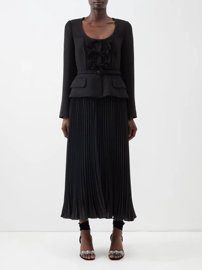 Self-portrait Structured Pleated-crepe Midi Dress In Black
