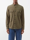 Frame Micro Corduroy Flap Pocket Long Sleeve Shirt In Green