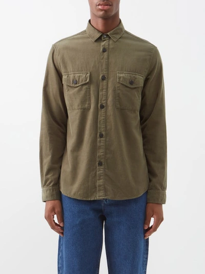Frame Micro Corduroy Flap Pocket Long Sleeve Shirt In Green