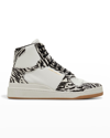 Saint Laurent Men's Sl/24 Mid-top Sneakers In Smooth Leather And Zebra Print Pony Effect Leather In Ebano