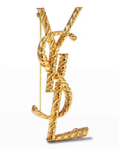Saint Laurent Opyum Ysl Twisted Brooch In Or Laiton