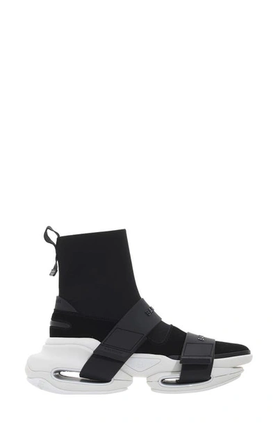 Balmain B Bold Sneakers In Suede And Sweater With Straps In Black