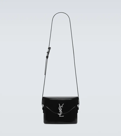 Saint Laurent Cassandre Patent Leather Shoulder Bag In Black