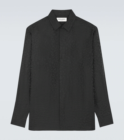 Saint Laurent Silk Patterned Jacquard Shirt In Black