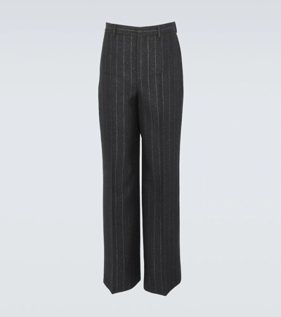 Saint Laurent Pinstripe Wide-leg Pants In Black-blac