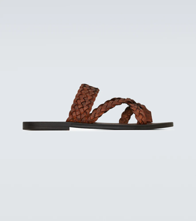 Saint Laurent Interwoven-design Open-toe Sandals In Cognac