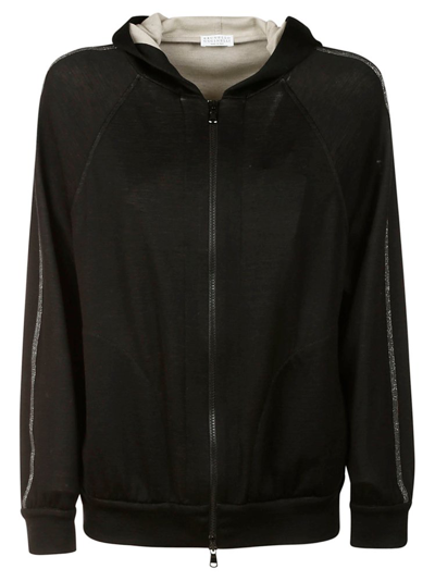 Brunello Cucinelli Trim Embellished Zipped Hoodie In Black