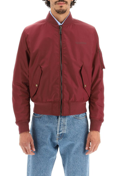 Valentino Reversible Camouflage-print Boxy-fit Shell Bomber Jacket In Maroon