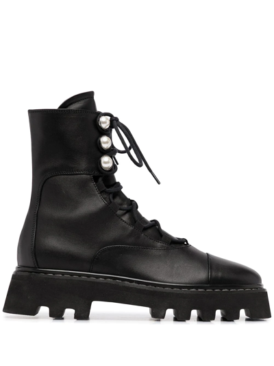 Nicholas Kirkwood Pearlogy Combat Boots In Black